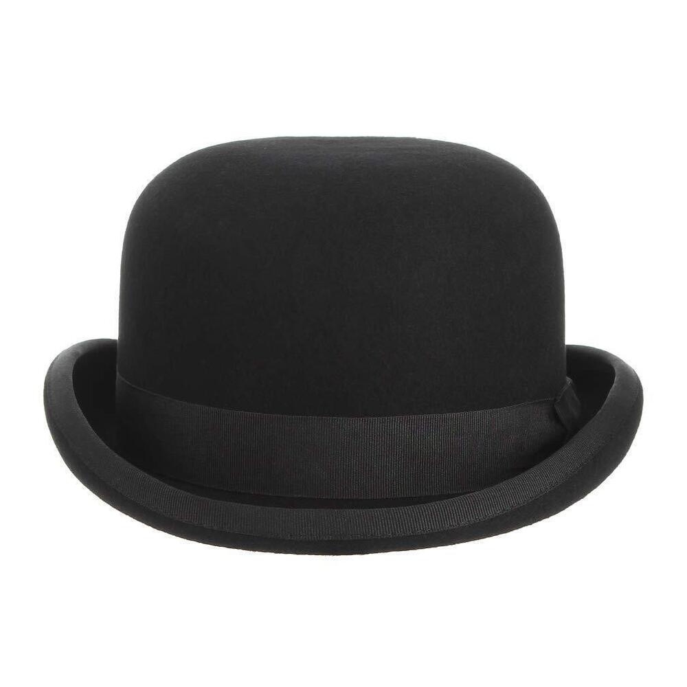 1286 100% Wool Black Bowler Derby Hat Satin Lined Fedora Party Costume Hat